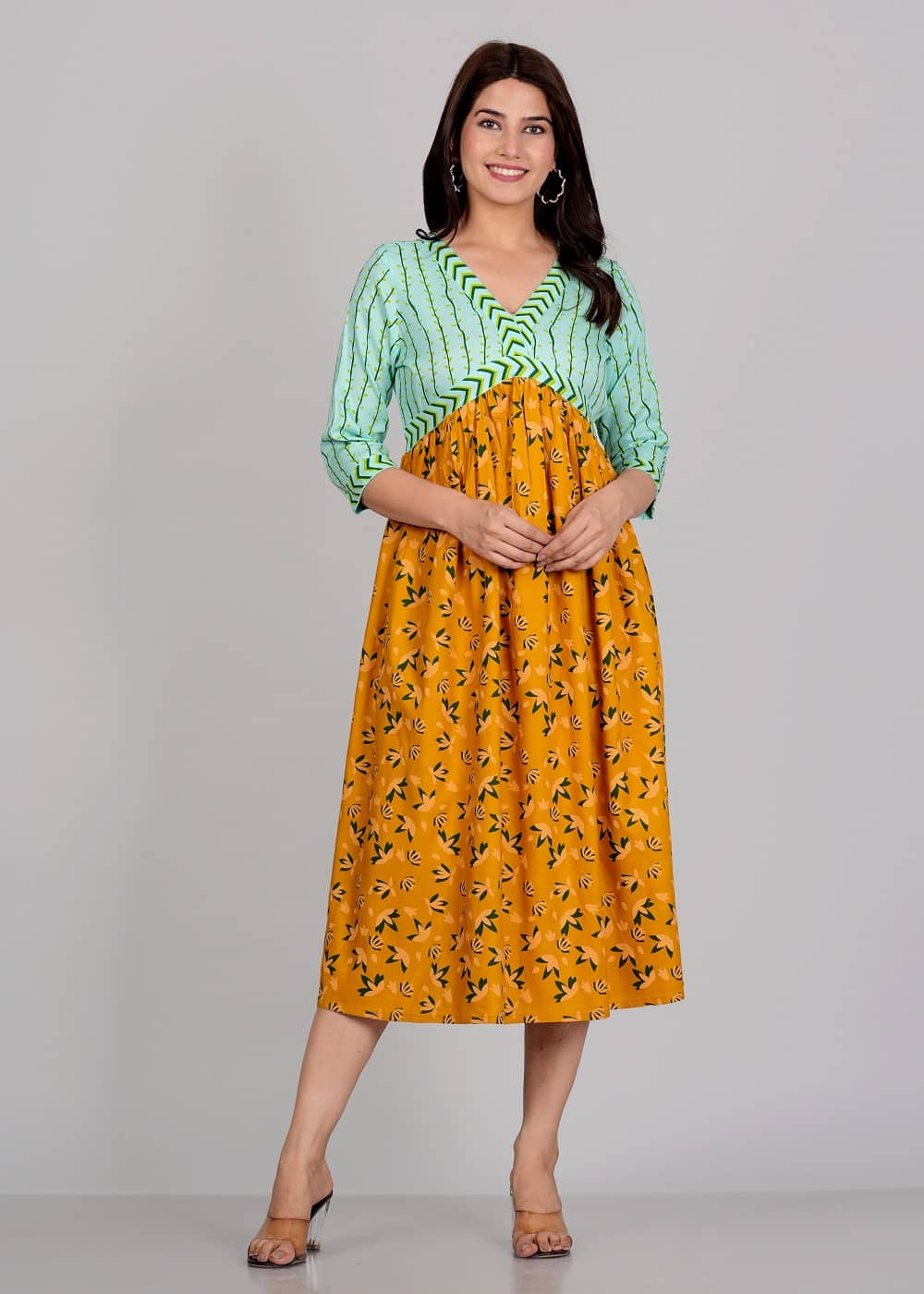 Gobya Rayon Printed Anarkali Women's Kurti - Multicolor ( Pack of 1 ) - Kurtis, Tunics | Buy online on ZillyBuy
