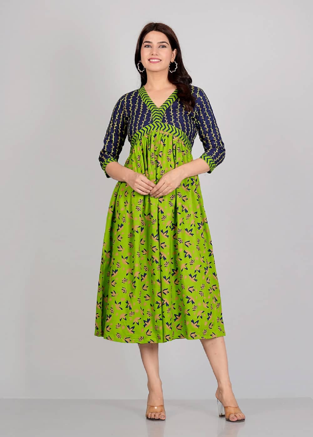 Gobya Rayon Printed Anarkali Women's Kurti - Green ( Pack of 1 ) - Kurtis, Tunics | Buy online on ZillyBuy