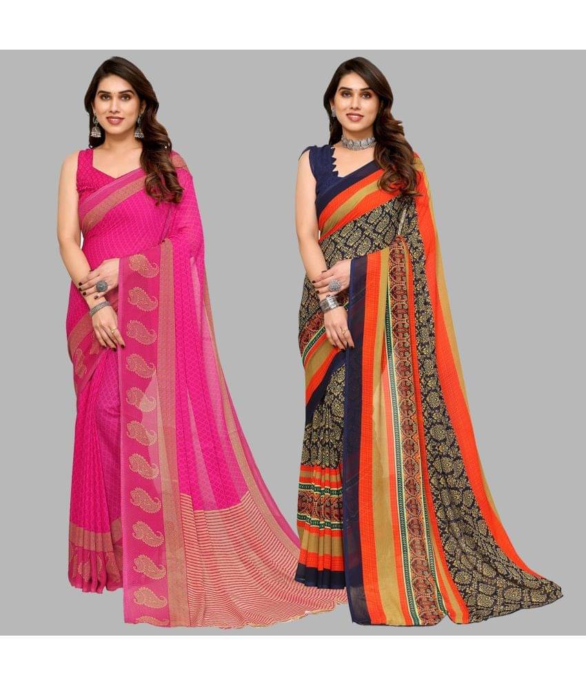     			Kashvi Sarees Georgette Printed Saree With Unstitched Blouse Piece ( Multicolor )