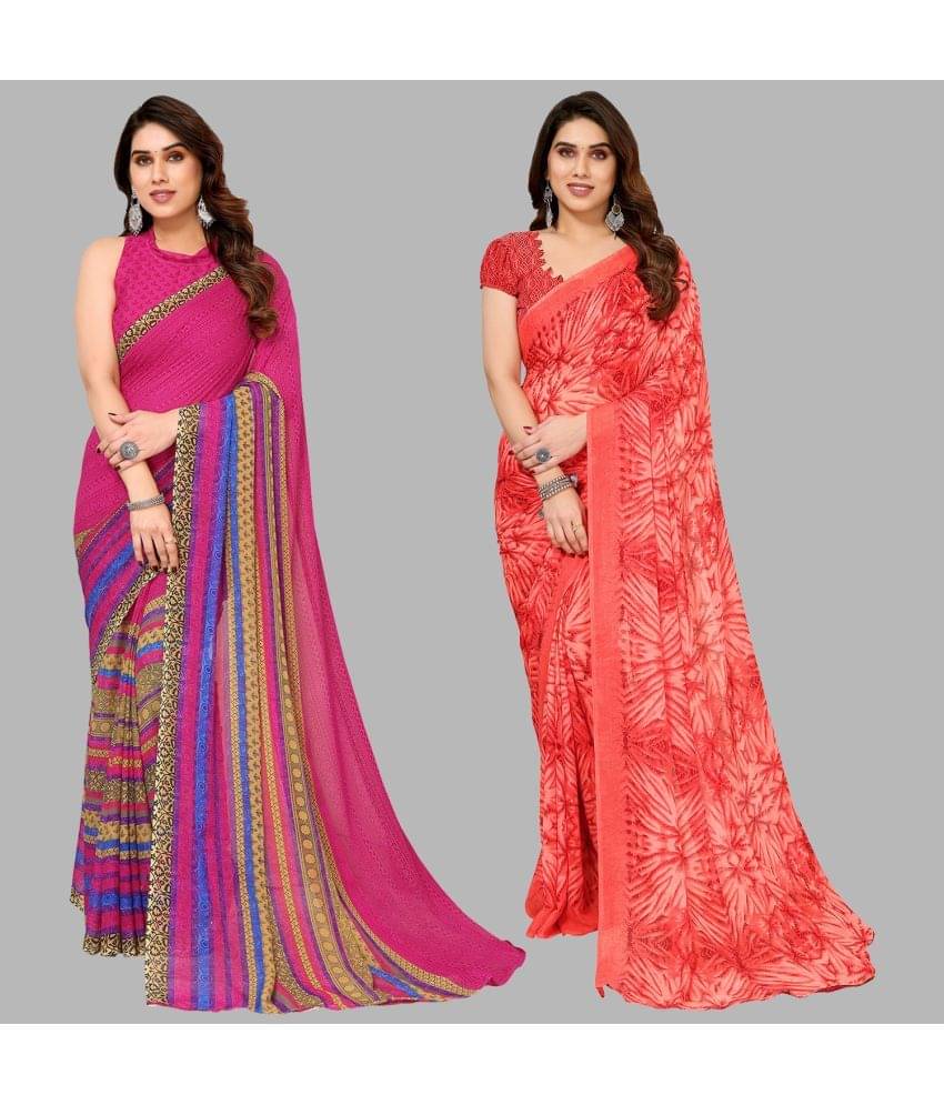     			Kashvi Sarees Georgette Printed Saree With Unstitched Blouse Piece ( Multicolor )