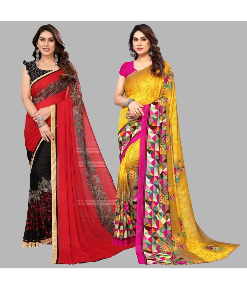     			Kashvi Sarees Georgette Printed Saree With Unstitched Blouse Piece ( Multicolor )