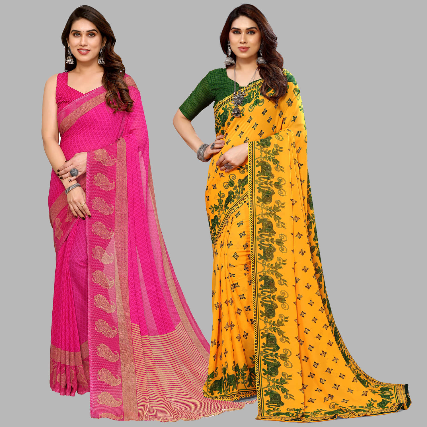 Kashvi Sarees Georgette Printed Saree With Unstitched Blouse Piece ( Multicolor ) - Sarees | Buy online on ZillyBuy