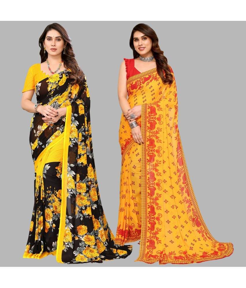     			Kashvi Sarees Georgette Printed Saree With Unstitched Blouse Piece ( Multicolor )