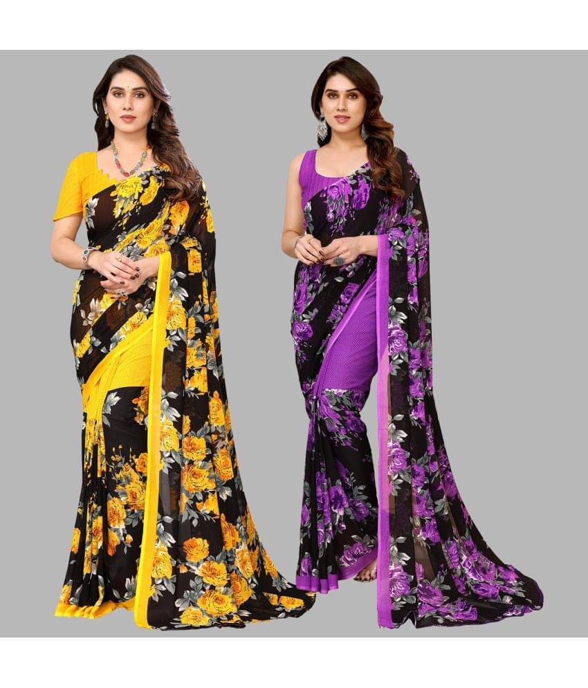     			Kashvi Sarees Georgette Printed Saree With Unstitched Blouse Piece ( Multicolor )
