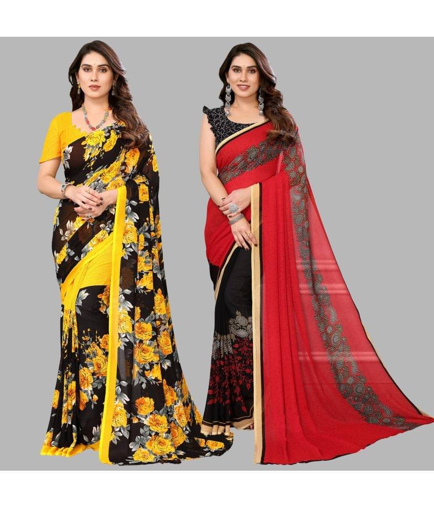     			Kashvi Sarees Georgette Printed Saree With Unstitched Blouse Piece ( Multicolor )