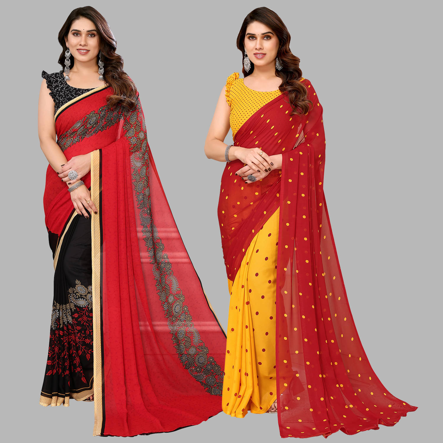     			Kashvi Sarees Georgette Printed Saree With Unstitched Blouse Piece ( Multicolor )