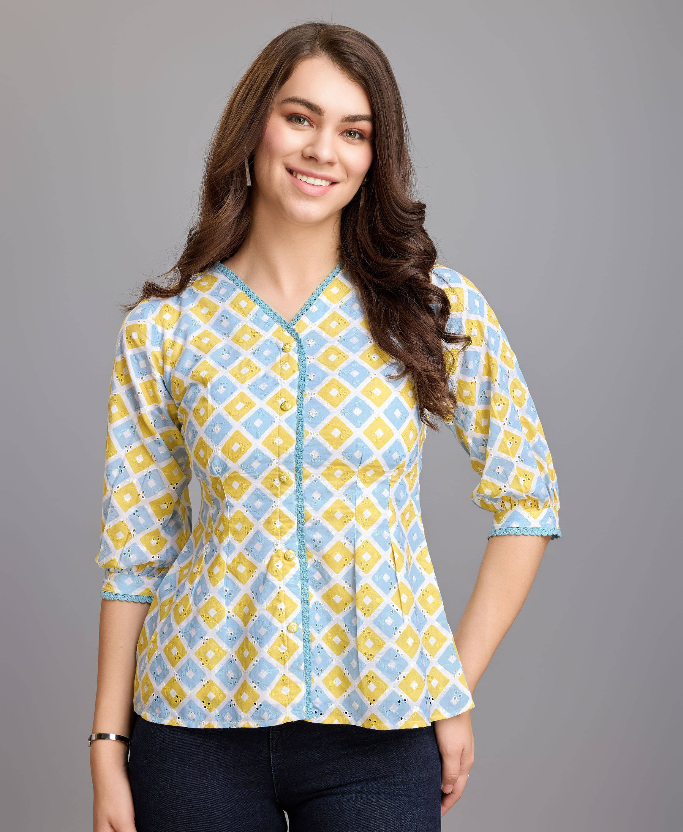 MOJILAA Women's Cotton Blend Peplum Top ( Light Blue ) MOJILAA Women's Cotton Blend Peplum Top ( Light Blue )