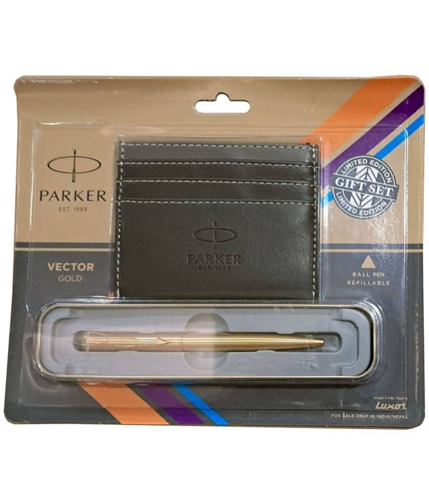     			Parker Vector Gold Ball Pen With Credit Card Holder
