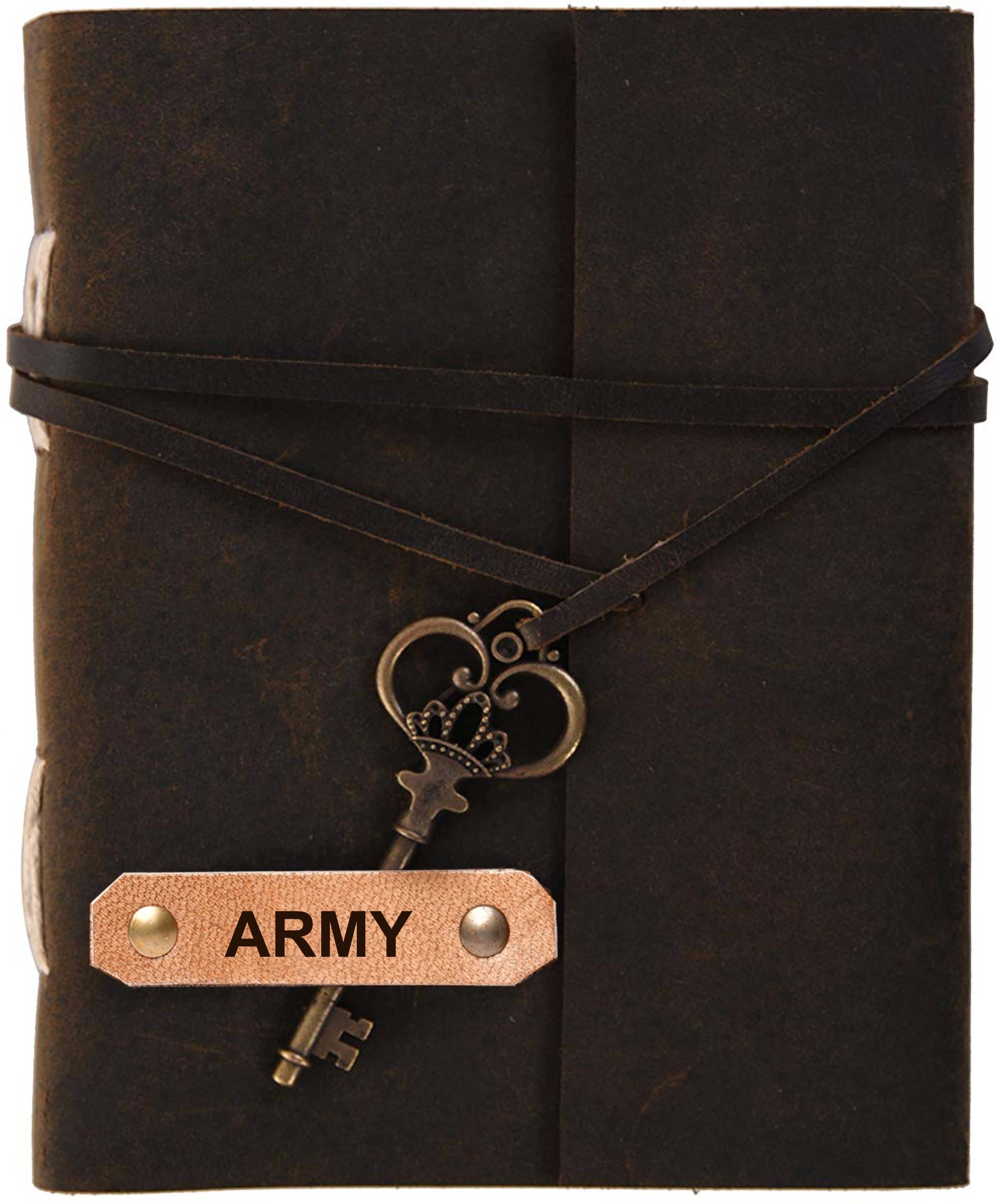     			Rjkart ARMY embossed Leather Cover Diary With Key Lock A5 Diary Unruled 200 Pages (ARMY) - 120 GSM
