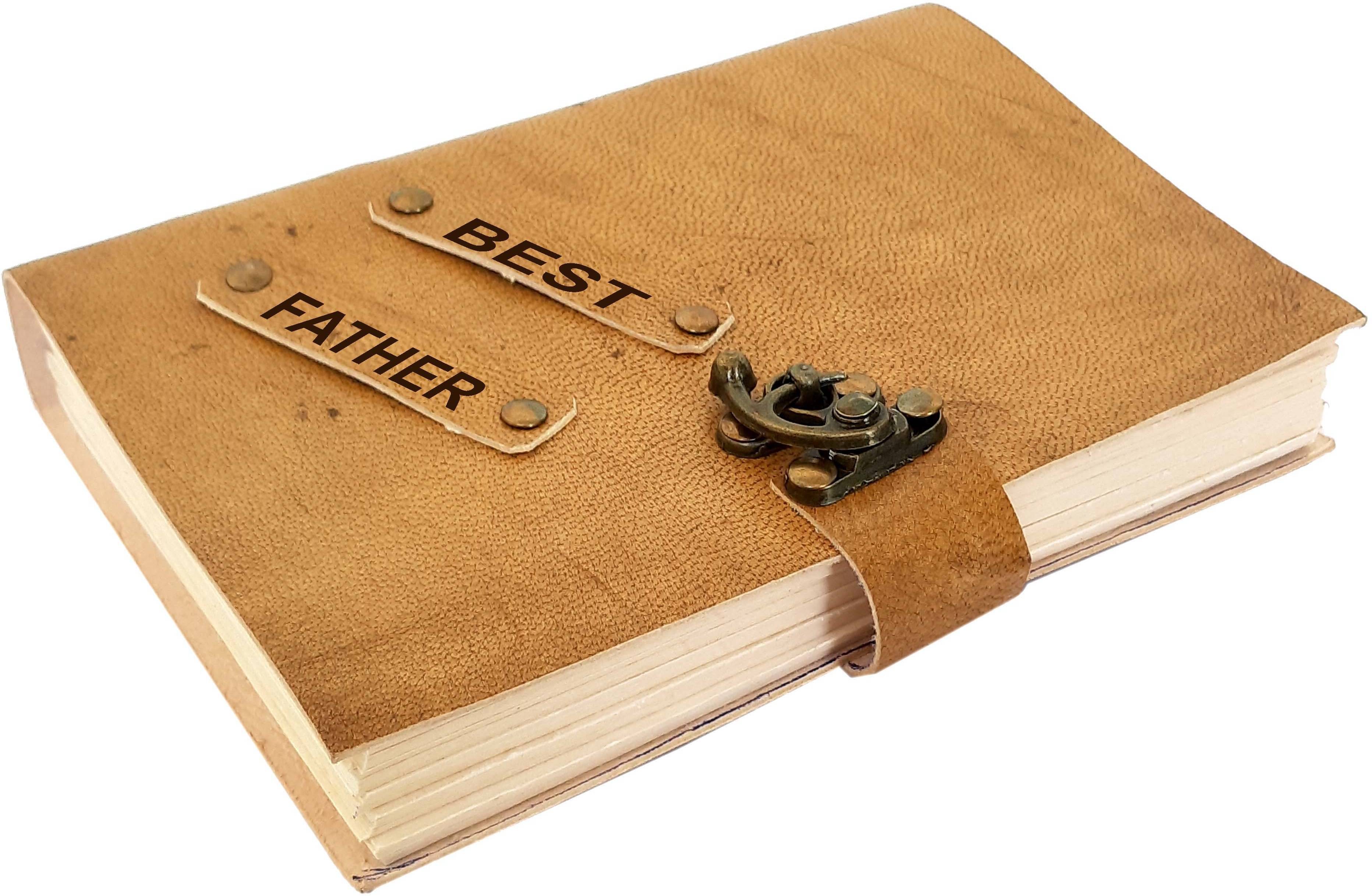     			Rjkart Best Father Embossed On Leather Cover Handmade Paper Diary with Lock For Office , Gift , Stationary , Notes , Travel Journal ETC. A5 Diary unruled 200 Pages (Brown) - 120 GSM