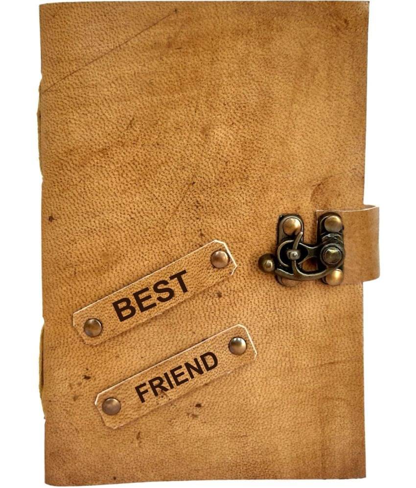     			Rjkart Best Friend Embossed On Leather Cover Handmade Paper Diary with Lock For Office , Gift , Stationary , Notes , Travel Journal ETC. A5 Diary unruled 200 Pages (Brown) - 120 GSM