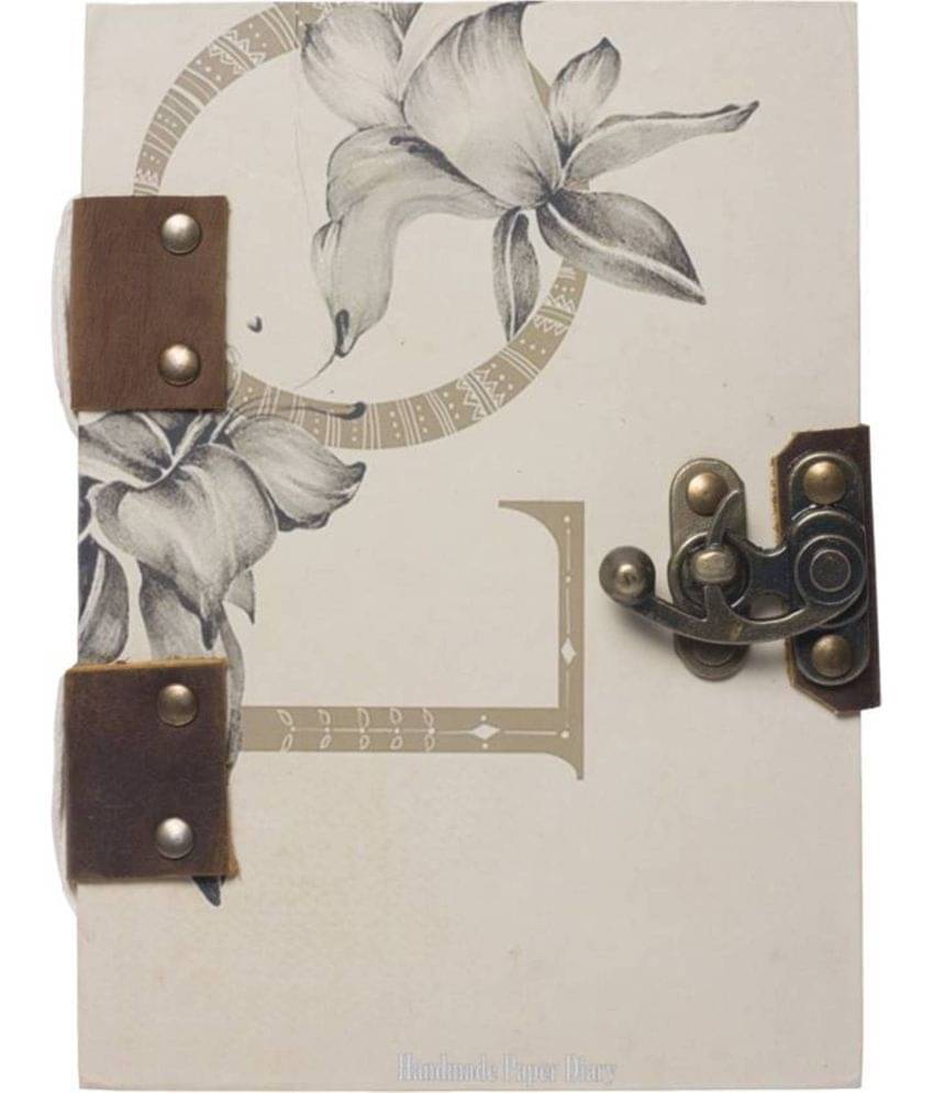     			Rjkart Handcrafted Cardboard Diary A5 Diary Unruled 200 Pages (White) - 120 GSM