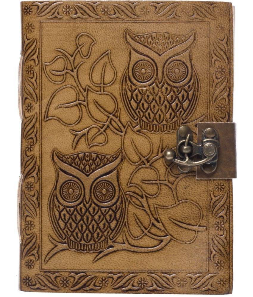     			Rjkart Handcrafted Designer Leather diary With Lock A5 Diary Unruled 200 Pages (Brown) - 120 GSM