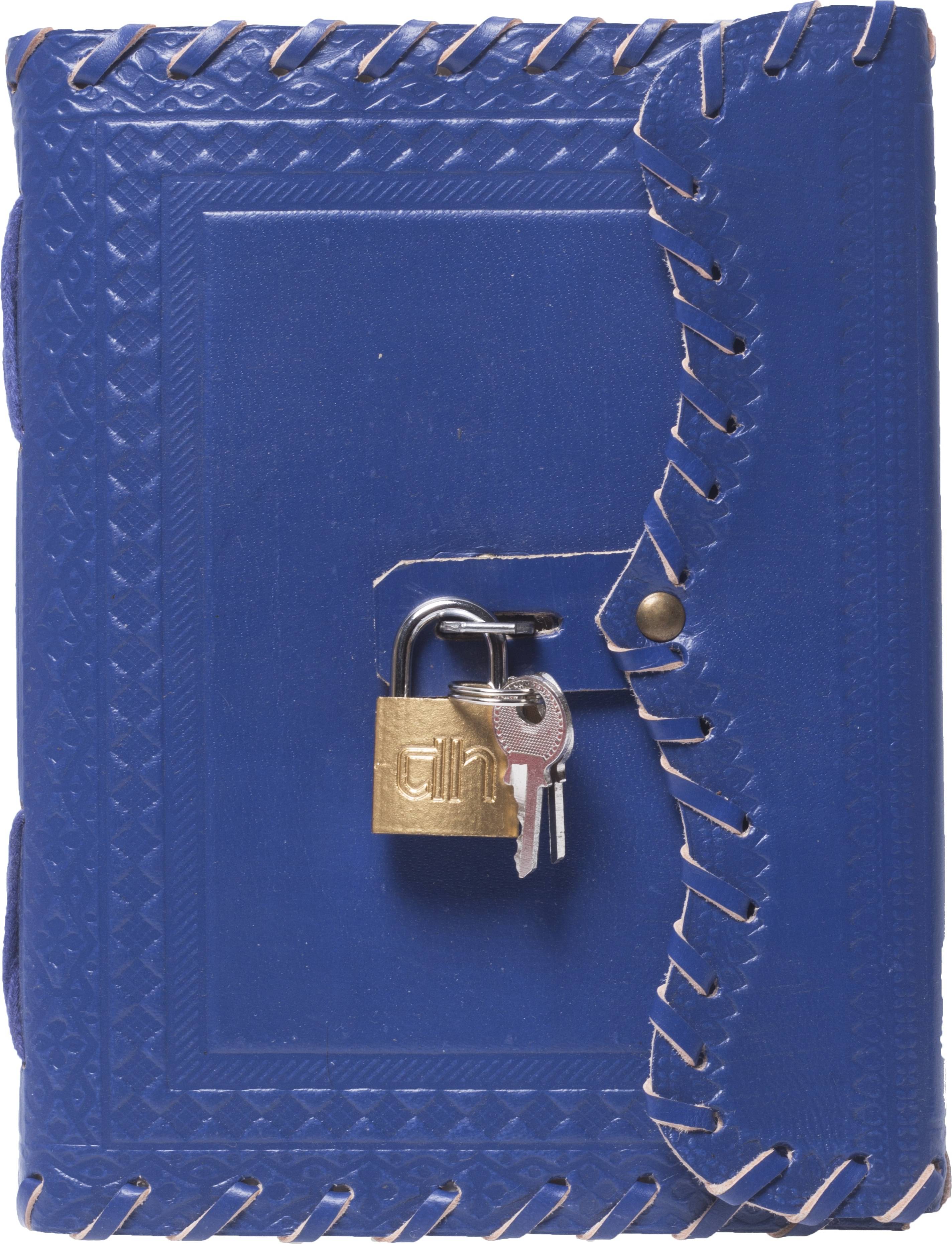     			Rjkart Handcrafted Leather Diary With Key Lock A5 Diary Unruled 200 Pages (Blue) - 120 GSM