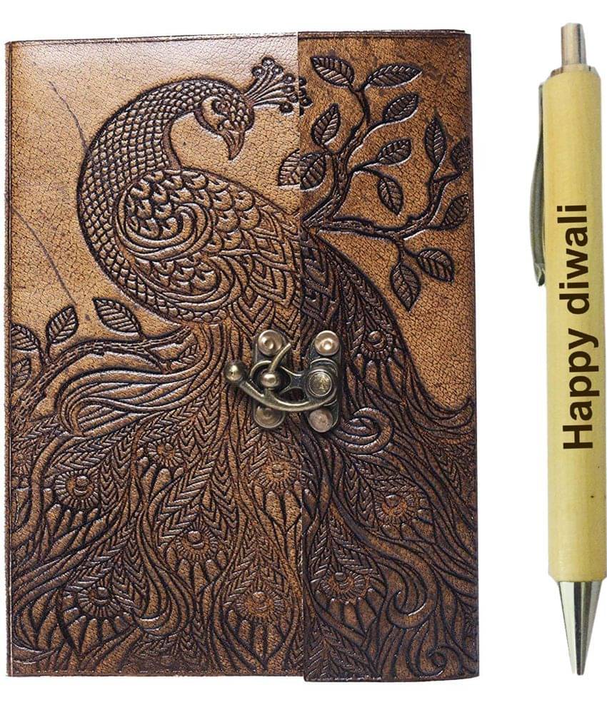     			Rjkart Leather Handmade Embossed Printed C-Lock Diary A5 Diary unruled 200 Pages (Brown, Grey) - 110 GSM