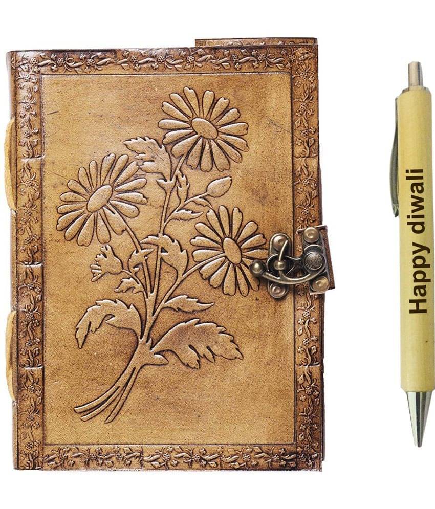     			Rjkart Leather Handmade Embossed Printed C-Lock Diary A5 Diary unruled 200 Pages (Brown 4) - 110 GSM