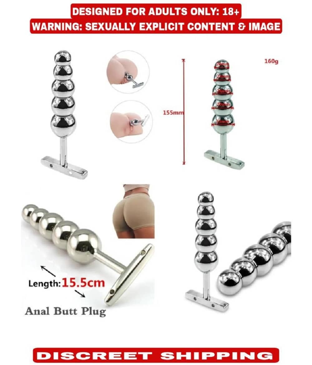 T-Handle Tower Stainless Steel 5 Anal Beads Butt Plug Sex Toy For Men Women By KamYog