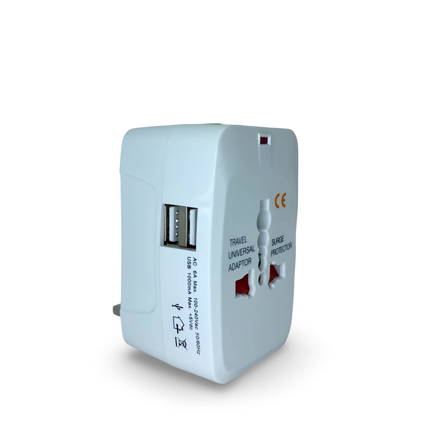 Upix Universal Travel Adapter Type A with 100-240V 6A, 2 USB Ports, USB 1000mA Max Upix Universal Travel Adapter Type A with 100-240V 6A, 2 USB Ports, USB 1000mA Max