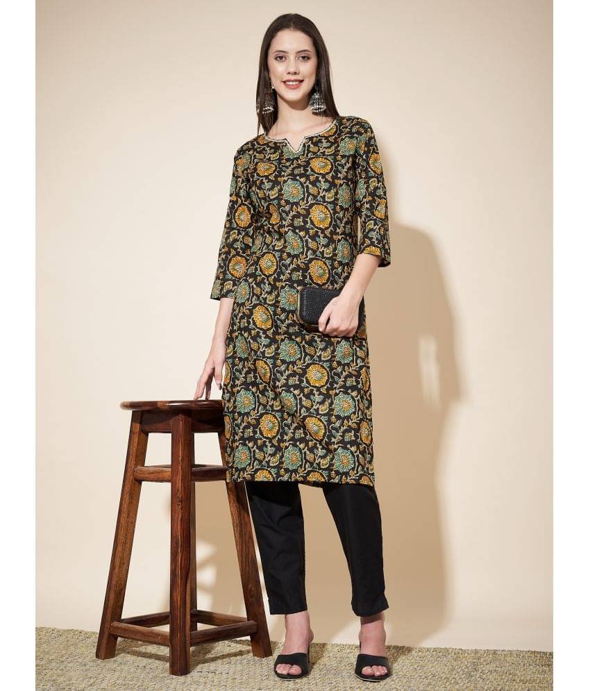    			Vbuyz Cotton Printed Kurti With Pants Women's Stitched Salwar Suit - Black ( Pack of 1 )