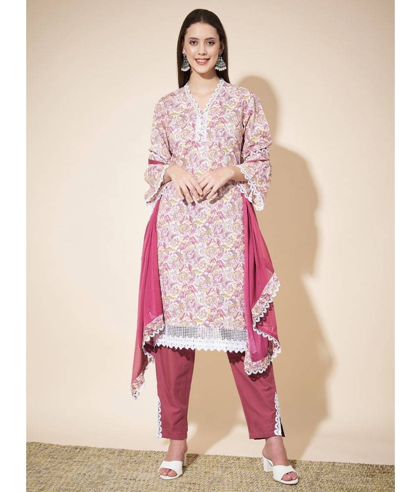 Vbuyz Cotton Printed Kurti With Pants Women's Stitched Salwar Suit - Pink ( Pack of 1 ) Vbuyz Cotton Printed Kurti With Pants Women's Stitched Salwar Suit - Pink ( Pack of 1 )