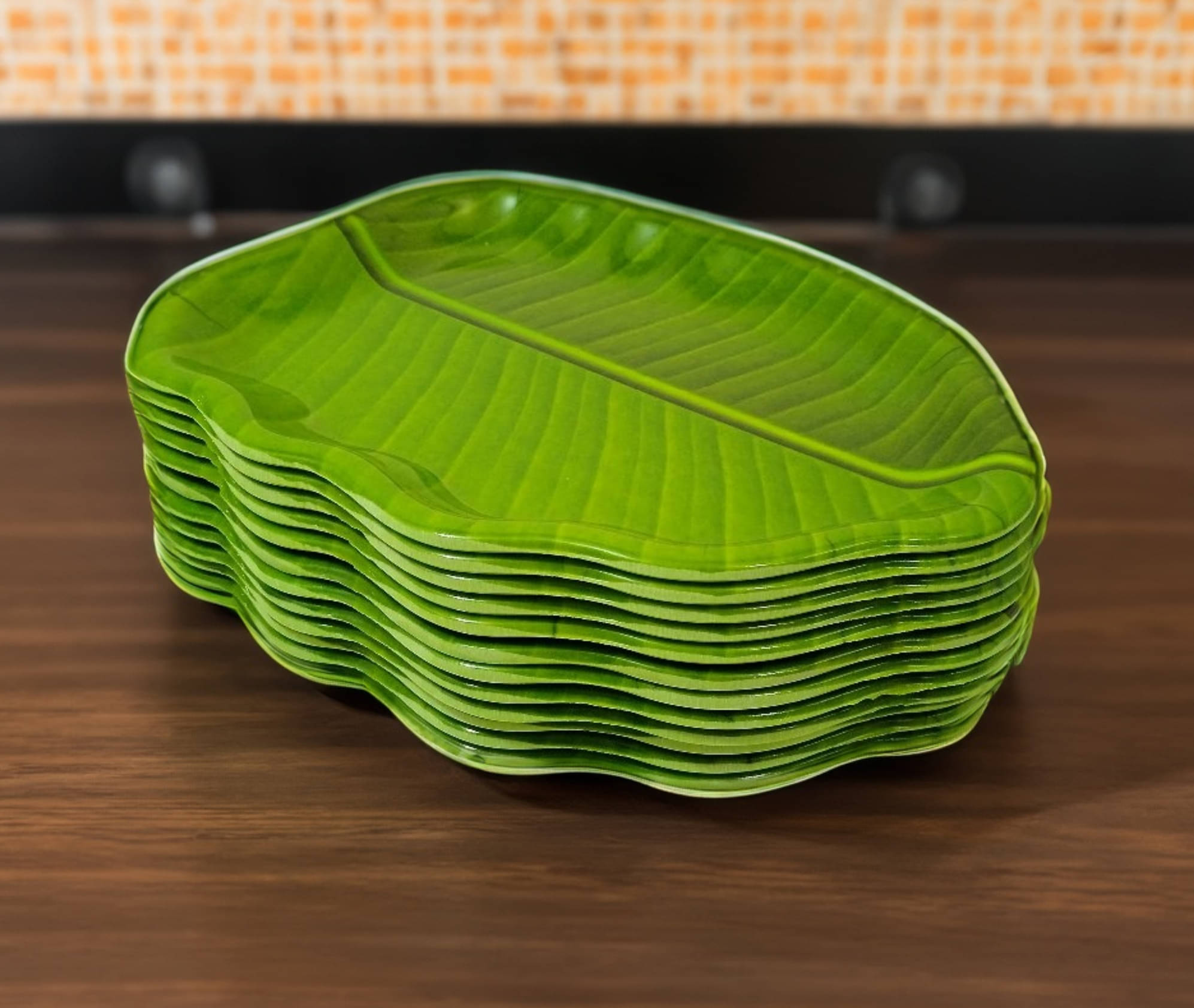     			kitchrox 12 Pcs Melamine Dark Green Platter