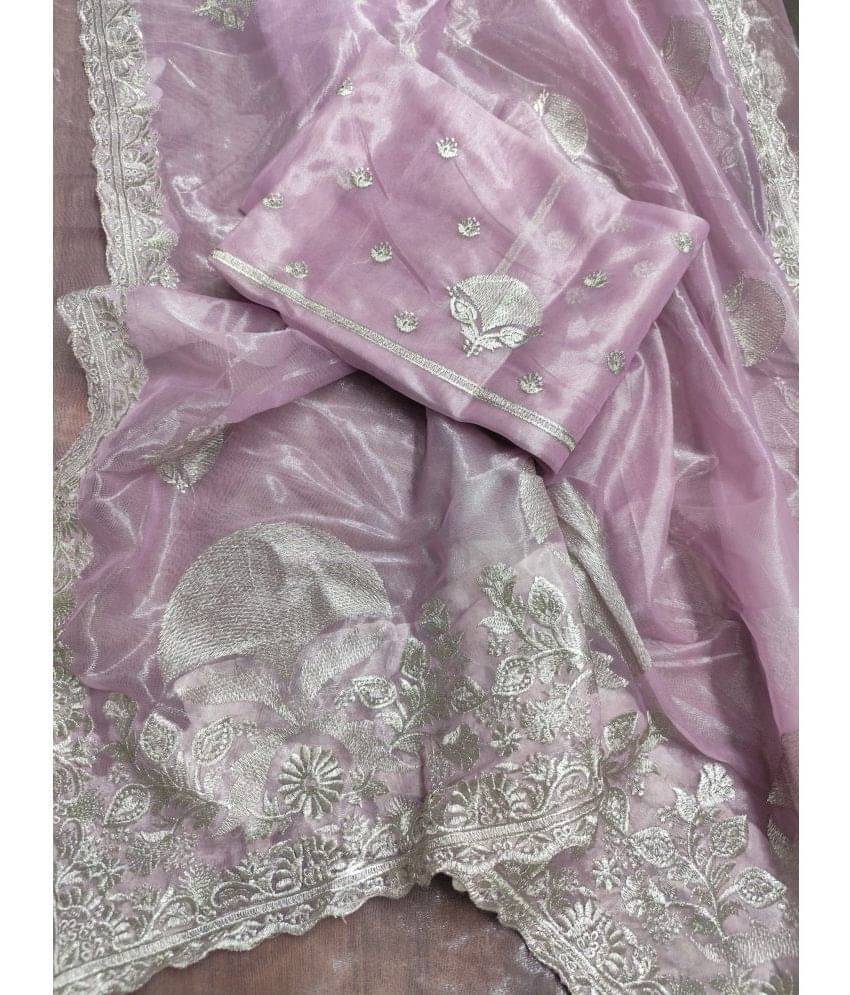 kyara group Net Embroidered Saree With Unstitched Blouse Piece ( Pink ) kyara group Net Embroidered Saree With Unstitched Blouse Piece ( Pink )