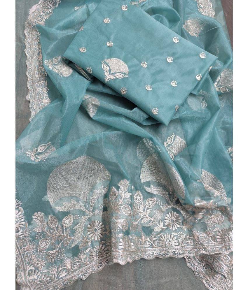 kyara group Net Embroidered Saree With Unstitched Blouse Piece ( Teal ) kyara group Net Embroidered Saree With Unstitched Blouse Piece ( Teal )