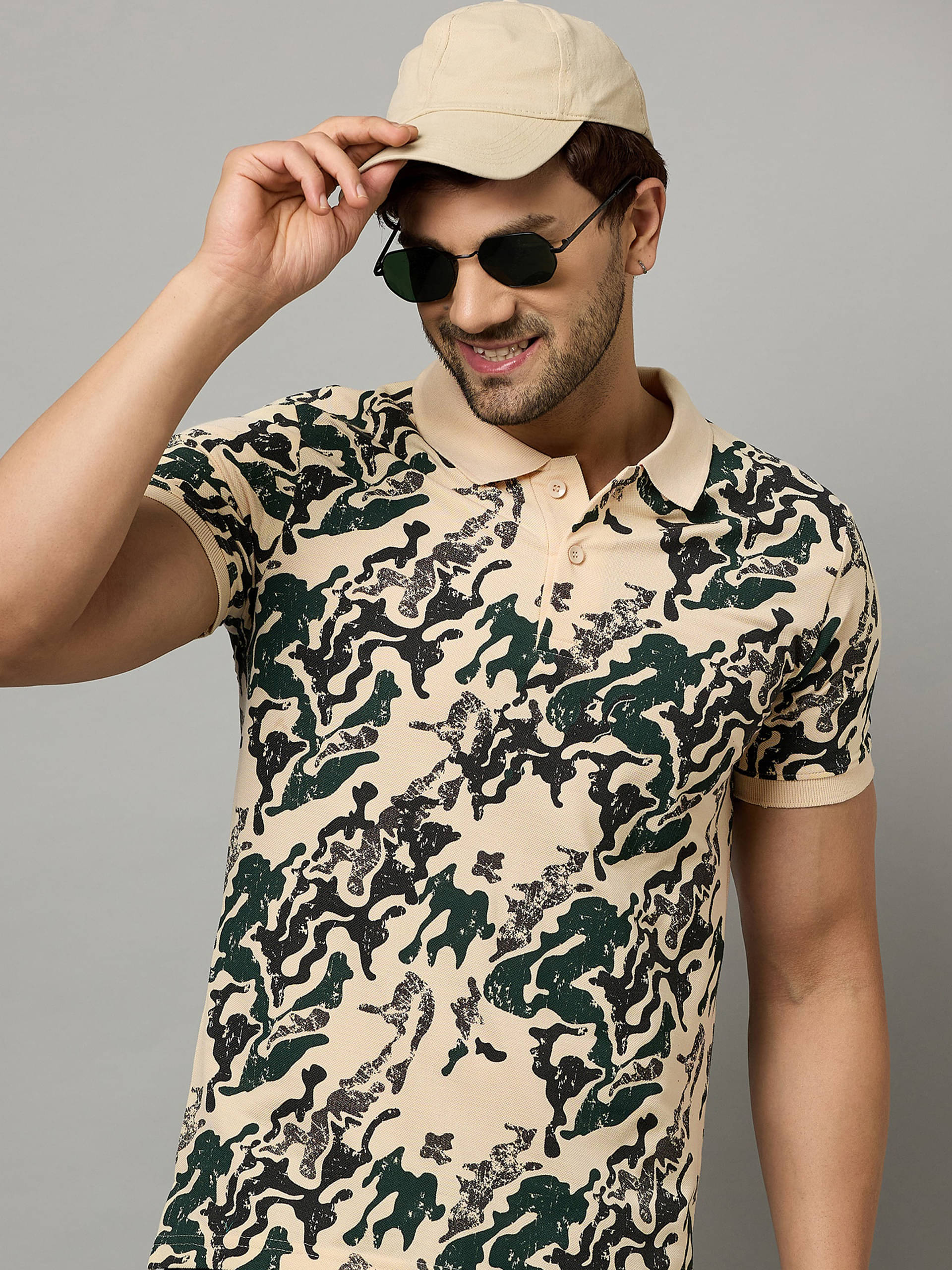     			zigo Pack of 1 Cotton Blend Regular Fit Printed Half Sleeves Men's Polo T Shirt ( Beige )