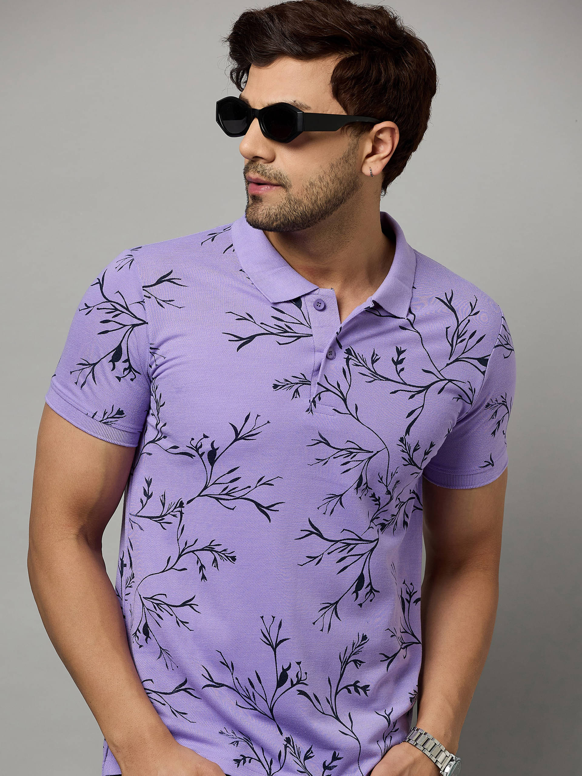     			zigo Pack of 1 Cotton Blend Regular Fit Printed Half Sleeves Men's Polo T Shirt ( Lavender )