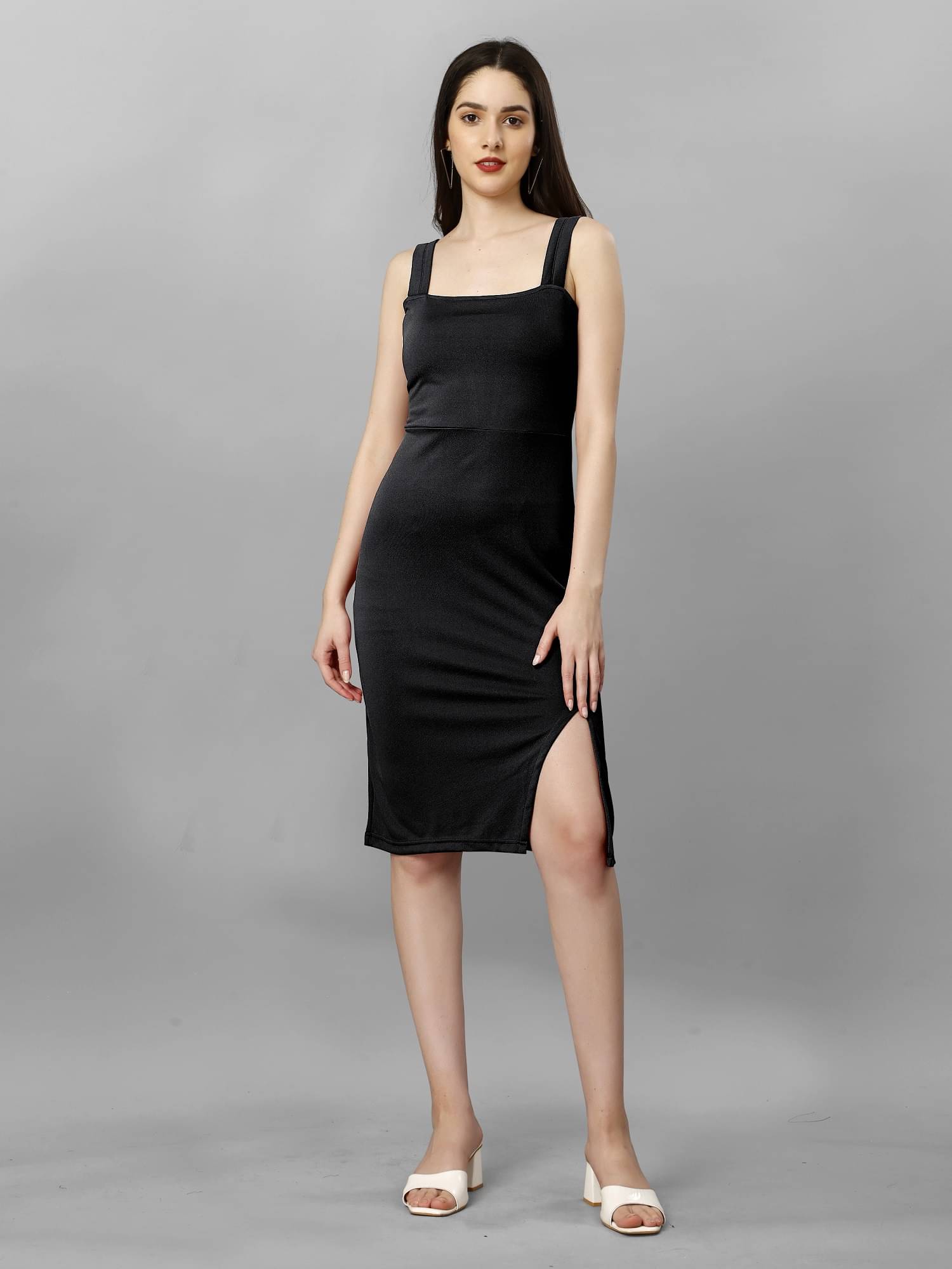     			A TO Z CART Women Polyester Solid Bodycon Dress ( Black )