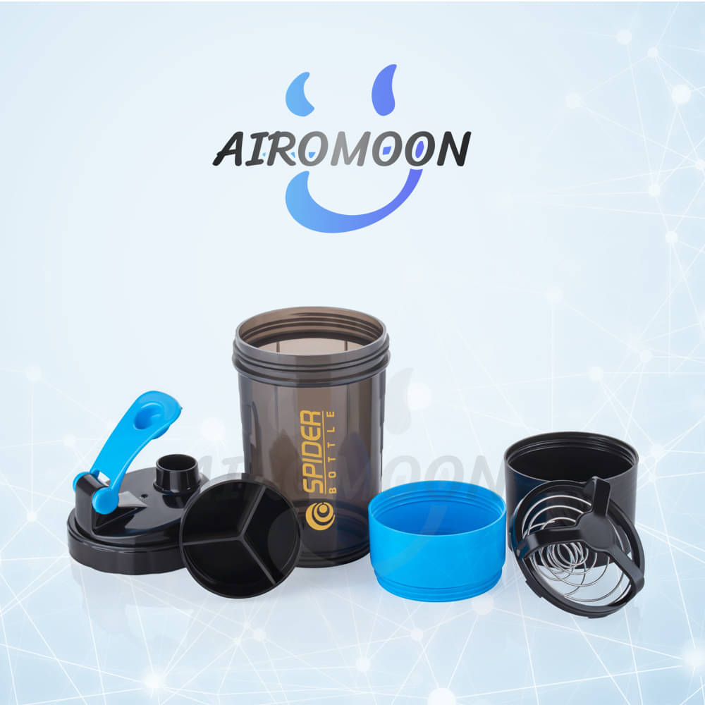 AIROMOON Premium Quality Spider Gym Bottle For Protein Shake With 2 Storage Compartment 600 ml Shaker (Pack of 1, Black, Plastic) AIROMOON Premium Quality Spider Gym Bottle For Protein Shake With 2 Storage Compartment 600 ml Shaker (Pack of 1, Black, Plastic)