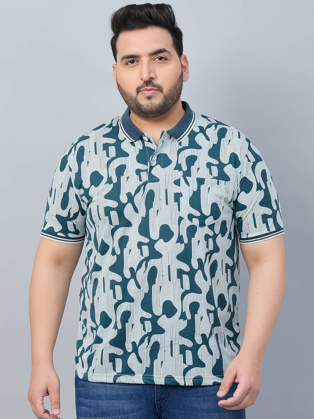 AUSTIVO Pack of 1 Cotton Blend Regular Fit Printed Half Sleeves Men's Polo T Shirt ( Multicolor )
