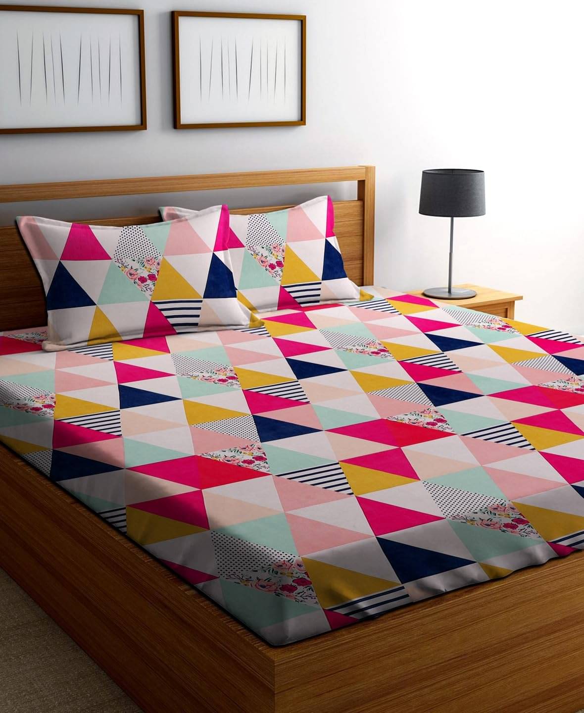     			Aazeem Polyester Geometric Fitted Fitted bedsheet with 2 Pillow Covers ( Double Bed ) - Pink