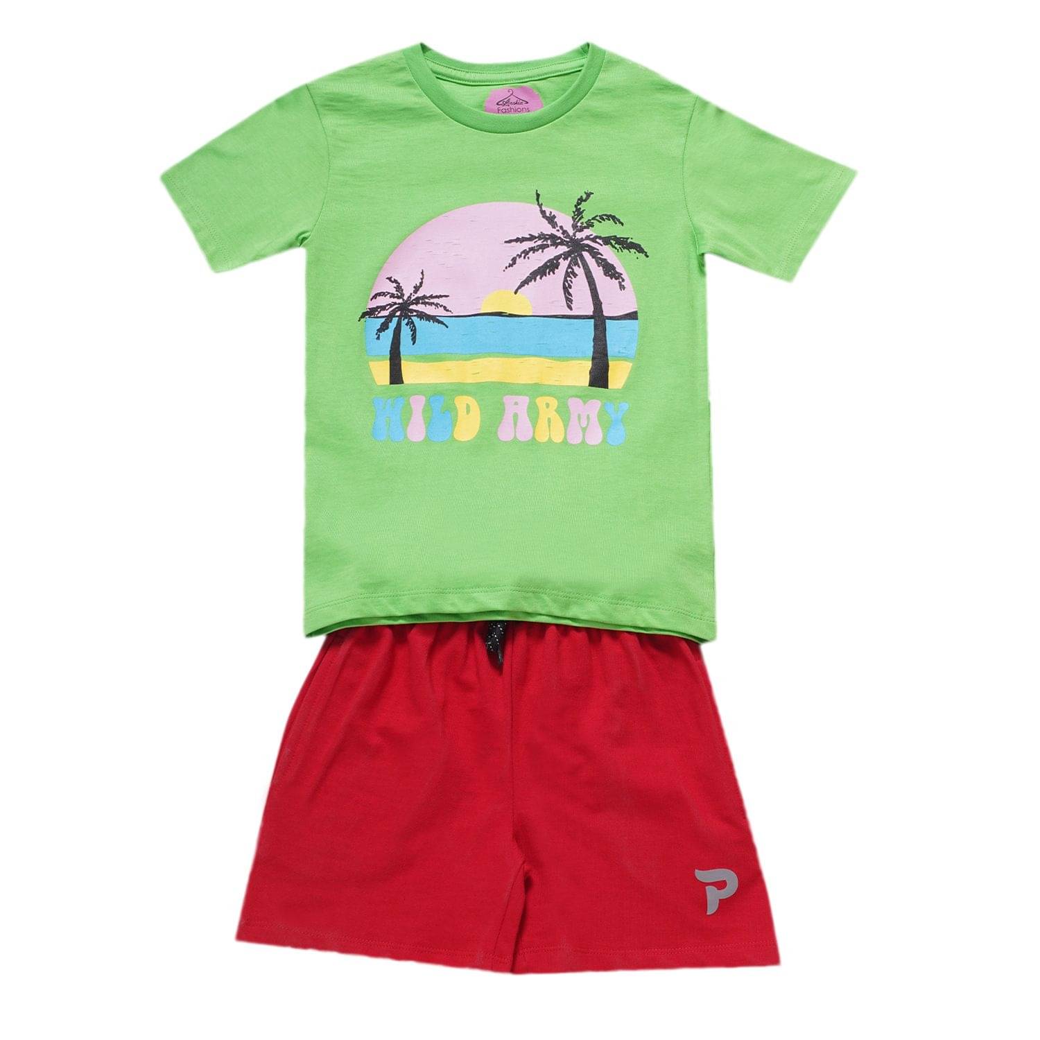     			Arshia Fashions Pack of 1 Boys Cotton Blend T-Shirt & Shorts Set ( Green )