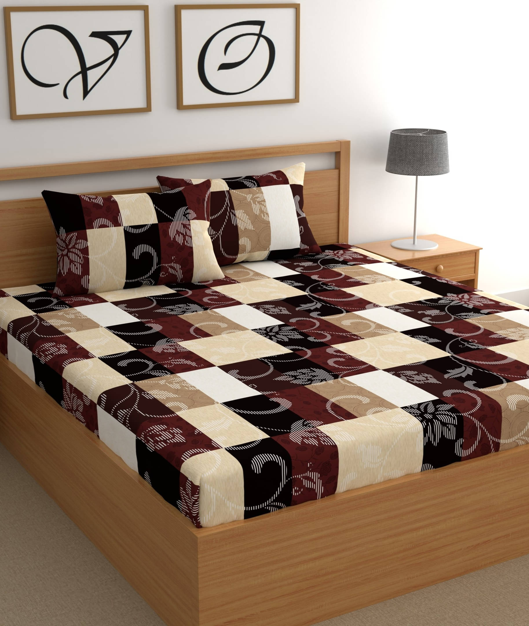     			CG HOMES Cotton 1 Double Bedsheet with 2 Pillow Covers ( Brown )