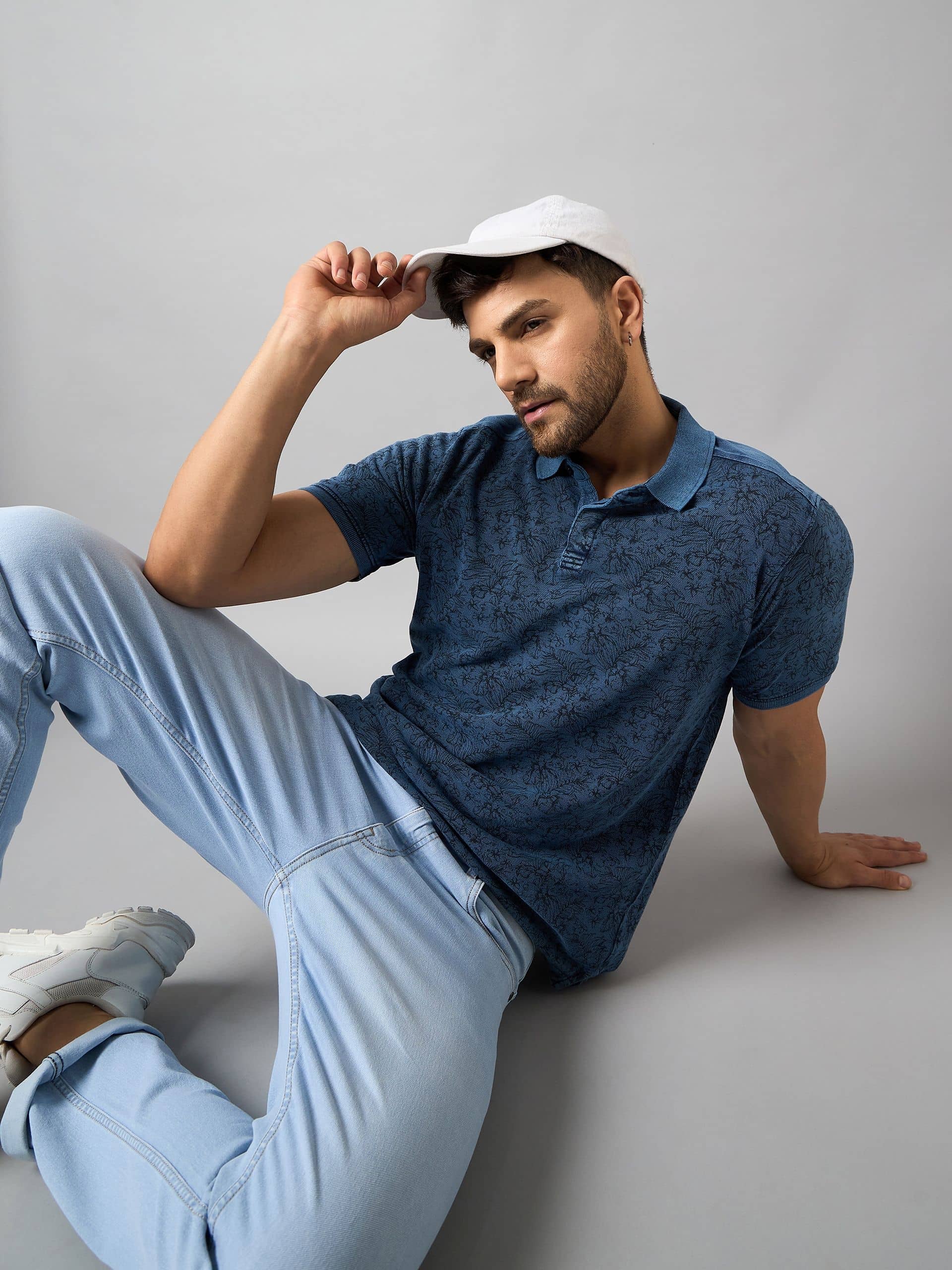 Club York Cotton Blend Regular Fit Printed Half Sleeves Men's Polo T Shirt - Blue ( Pack of 1 )