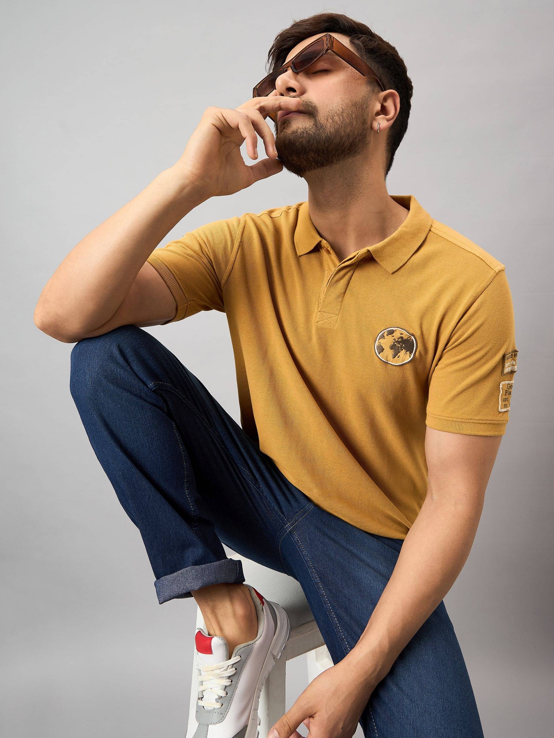 Club York Pack of 1 Cotton Blend Regular Fit Solid Half Sleeves Men's Polo T Shirt ( Mustard ) Club York Pack of 1 Cotton Blend Regular Fit Solid Half Sleeves Men's Polo T Shirt ( Mustard )