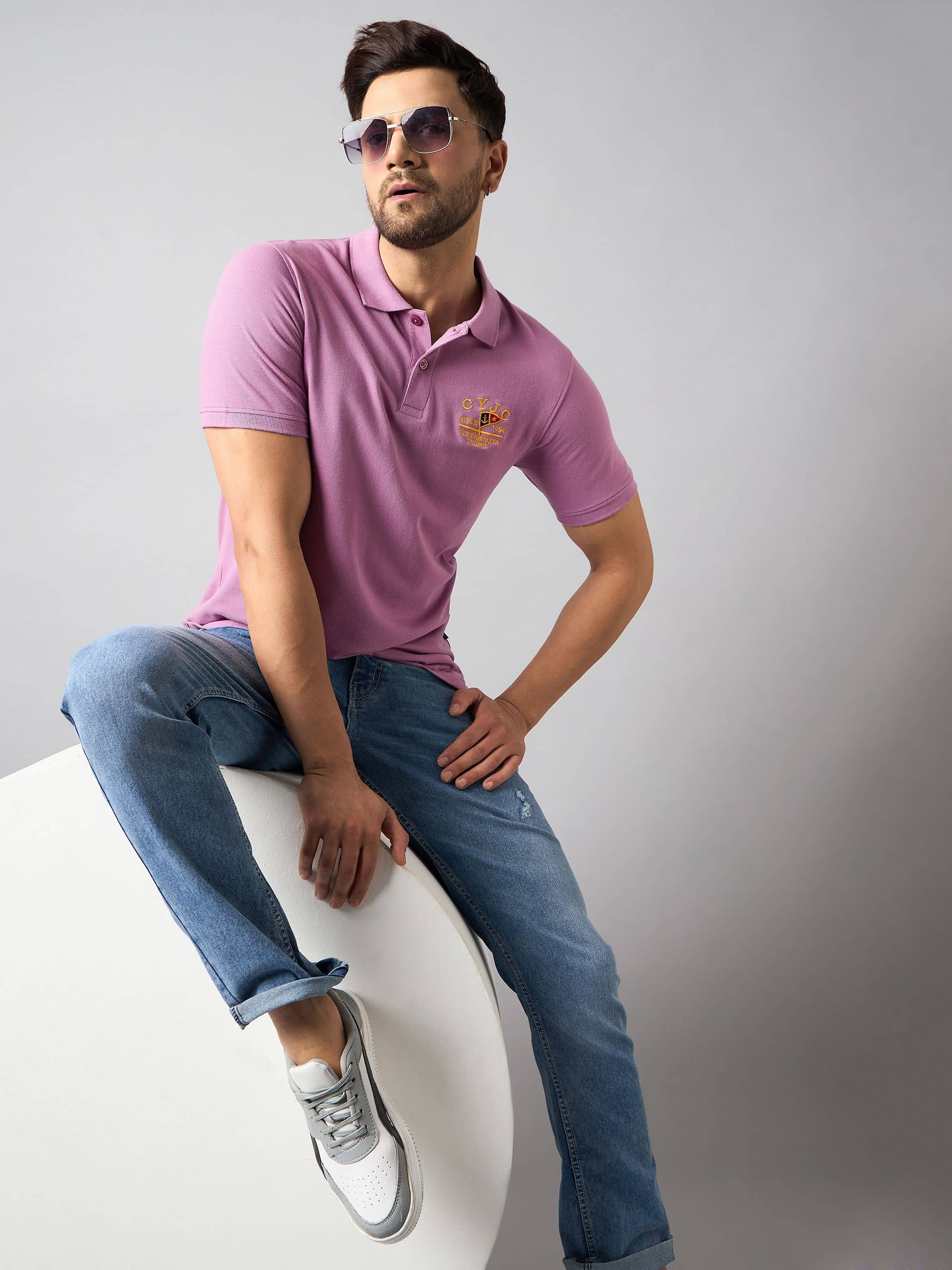 Club York Pack of 1 Cotton Blend Regular Fit Solid Half Sleeves Men's Polo T Shirt ( Purple )