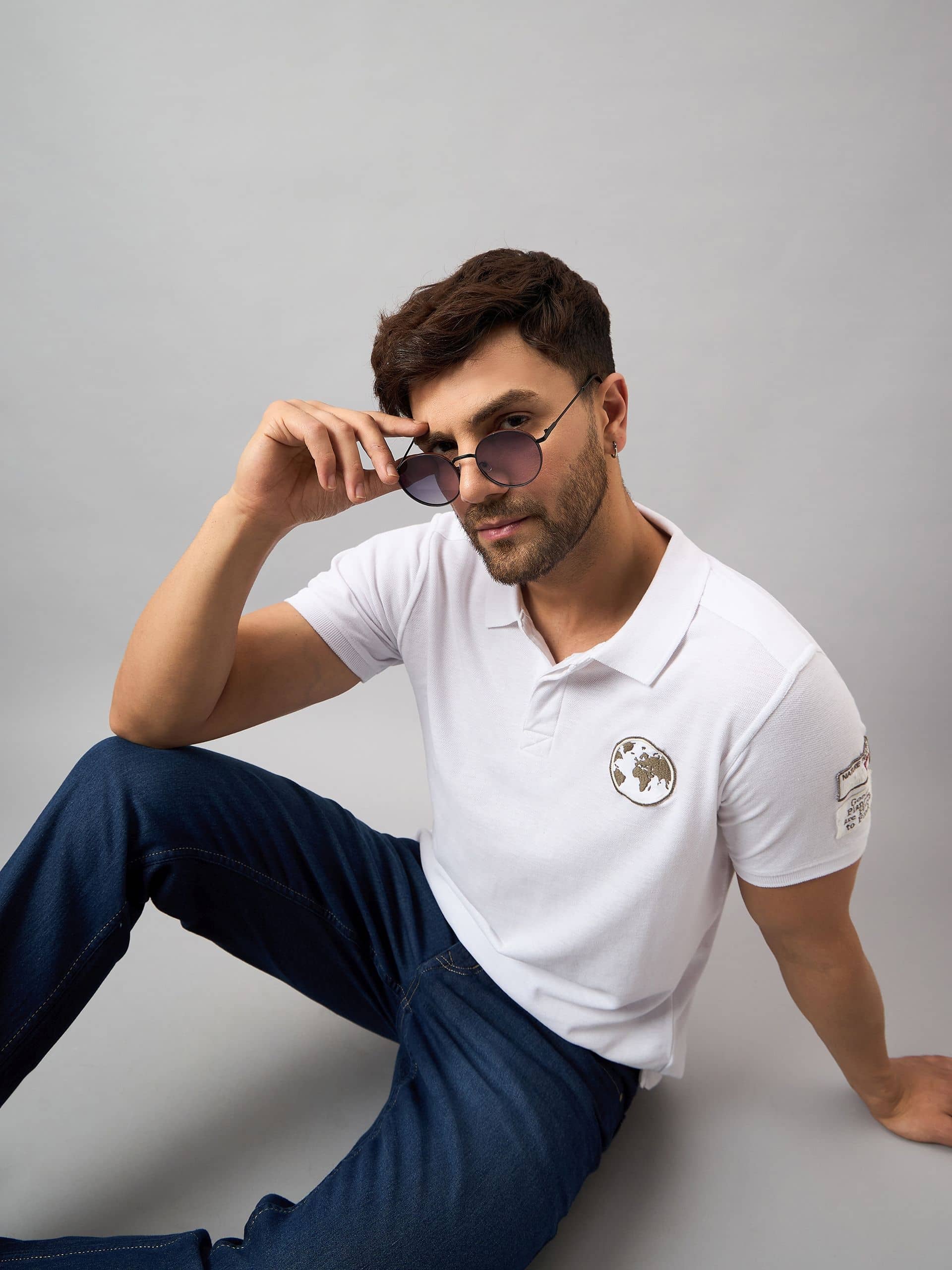 Club York Pack of 1 Cotton Blend Regular Fit Solid Half Sleeves Men's Polo T Shirt ( White )