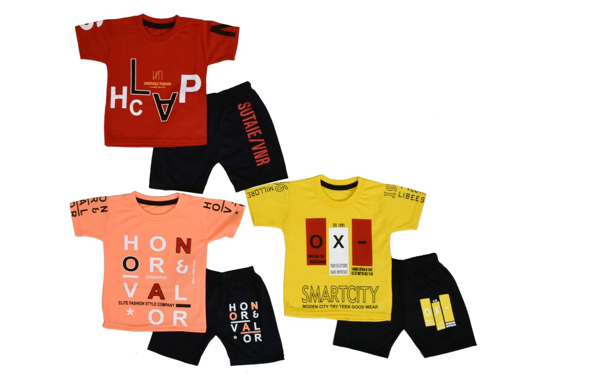 DIAMOND EXPORTER Pack of 3 Baby Boys Satin T-Shirt & Shorts ( Multicolor )