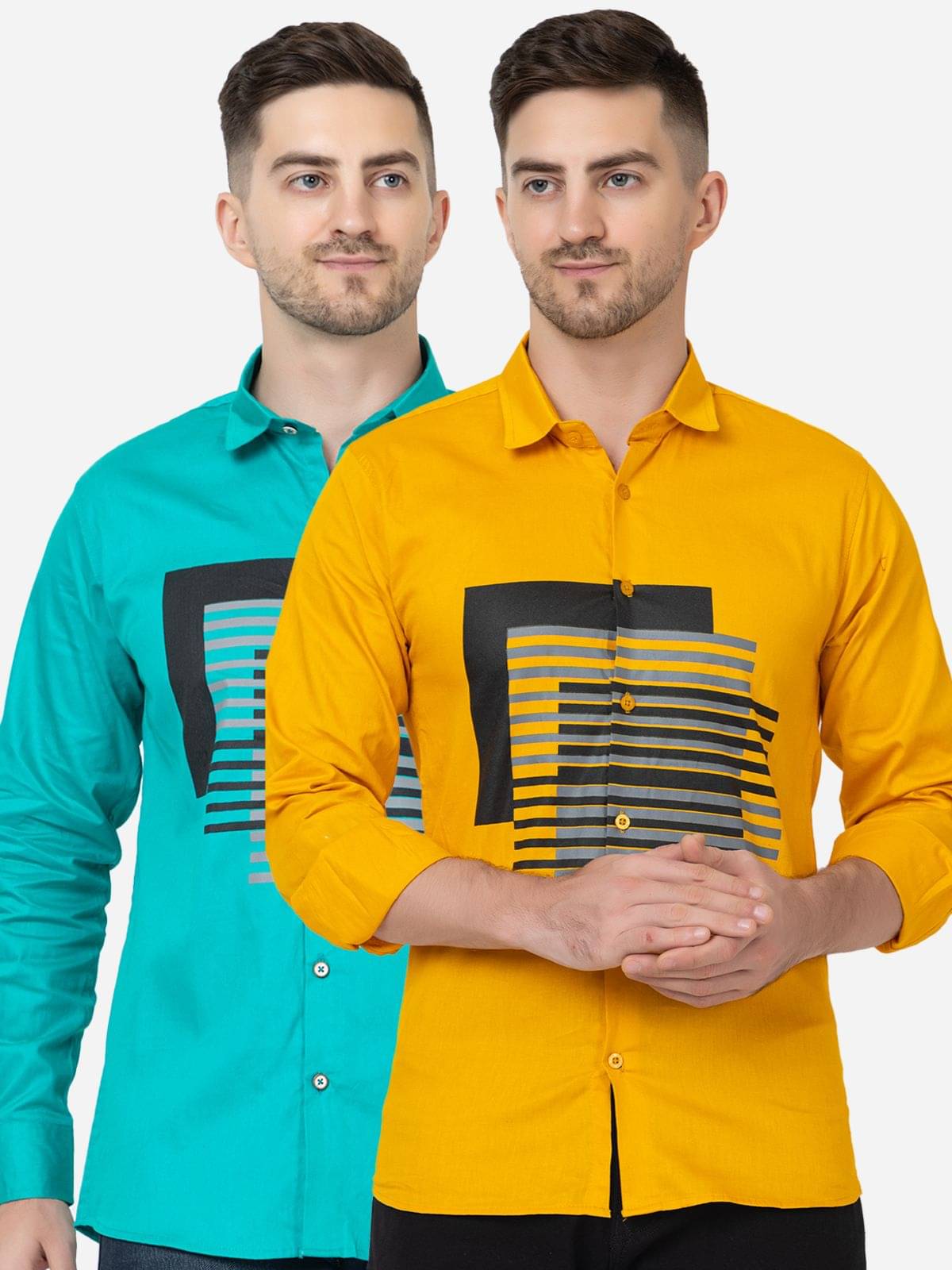    			FREKMAN 100% Cotton Regular Fit Striped Full Sleeves Men's Casual Shirt - Multi ( Pack of 2 )