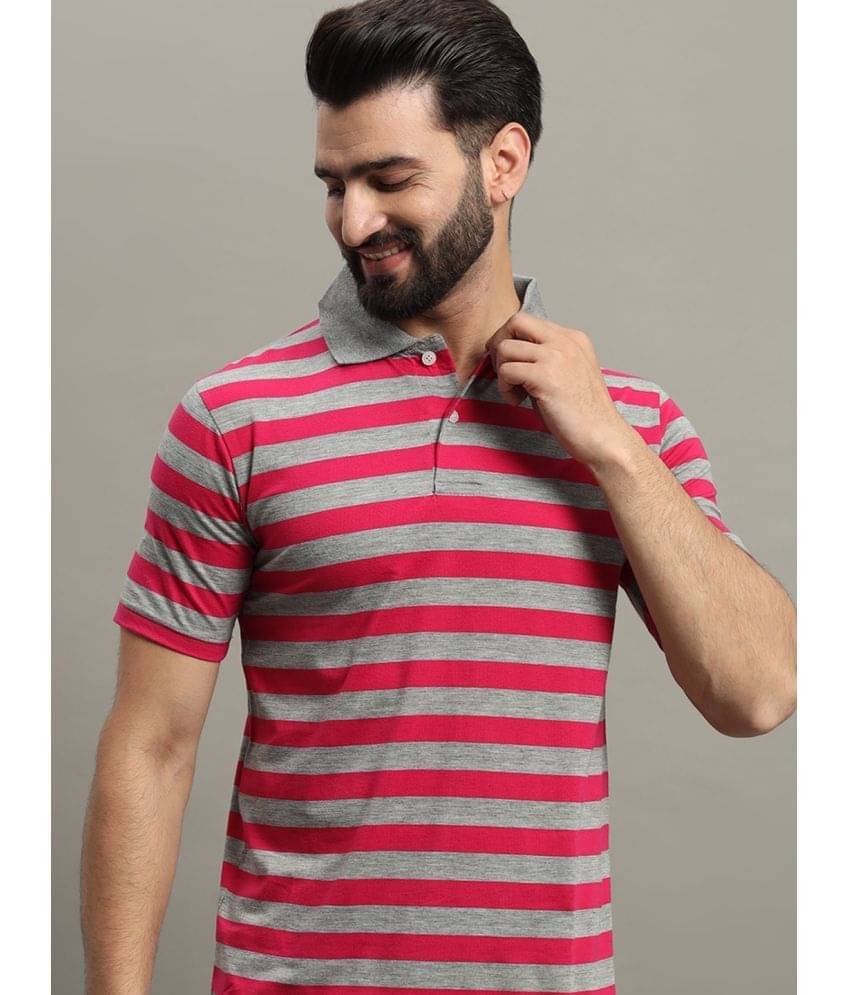     			GET GOLF Pack of 1 Cotton Blend Regular Fit Striped Half Sleeves Men's Polo T Shirt ( Dark Pink )