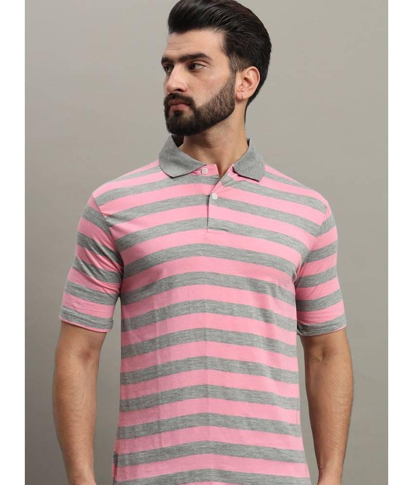     			GET GOLF Pack of 1 Cotton Blend Regular Fit Striped Half Sleeves Men's Polo T Shirt ( Pink )