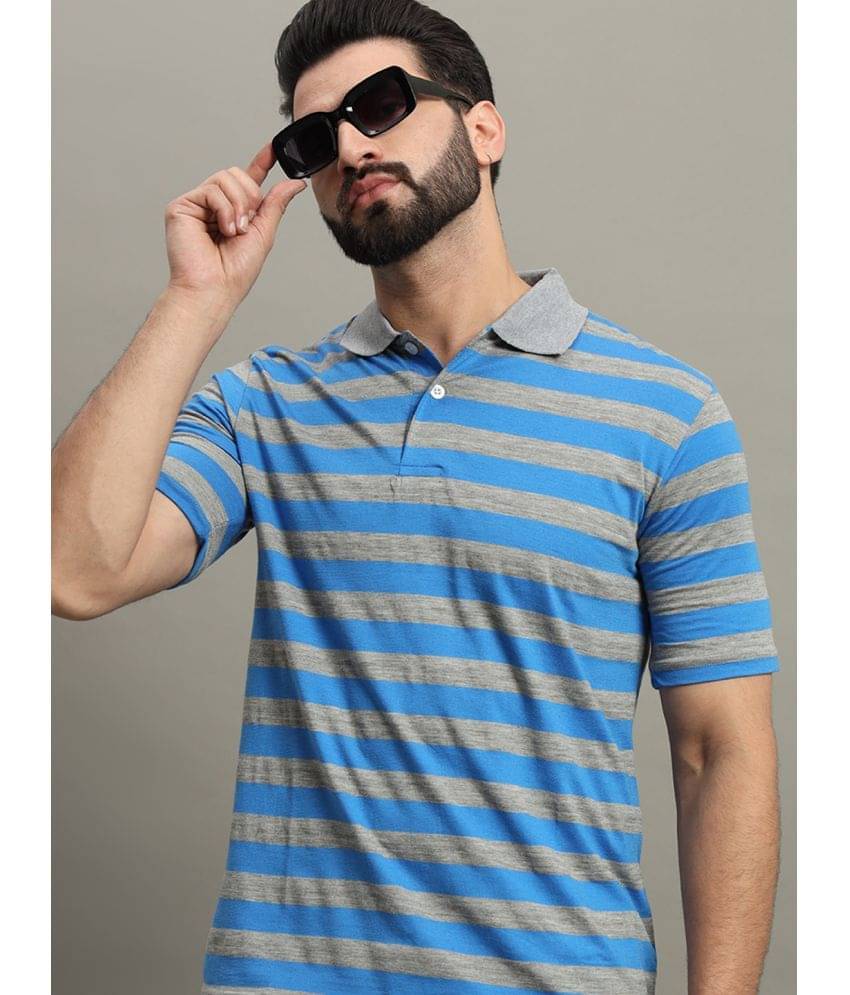 GET GOLF Pack of 1 Cotton Blend Regular Fit Striped Half Sleeves Men's Polo T Shirt ( Blue ) GET GOLF Pack of 1 Cotton Blend Regular Fit Striped Half Sleeves Men's Polo T Shirt ( Blue )