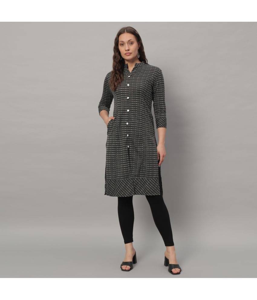 Glito Cotton Blend Striped Front Slit Women's Kurti - Dark Grey ( Pack of 1 ) Glito Cotton Blend Striped Front Slit Women's Kurti - Dark Grey ( Pack of 1 )