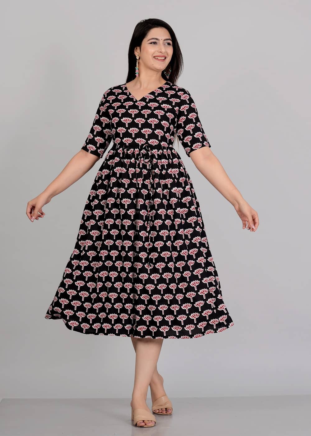 Gobya Rayon Printed Anarkali Women's Kurti - Black ( Pack of 1 ) - Kurtis, Tunics | Buy online on ZillyBuy