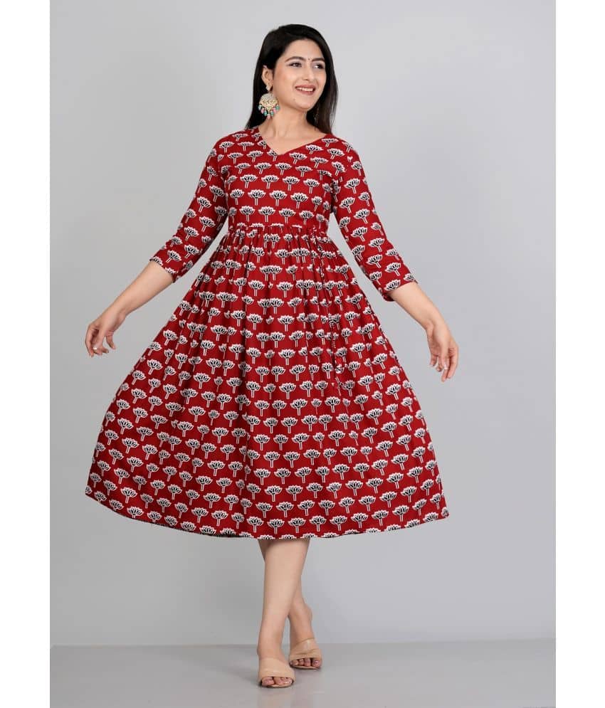 Gobya Rayon Printed Anarkali Women's Kurti - Red ( Pack of 1 ) - Kurtis, Tunics | Buy online on ZillyBuy