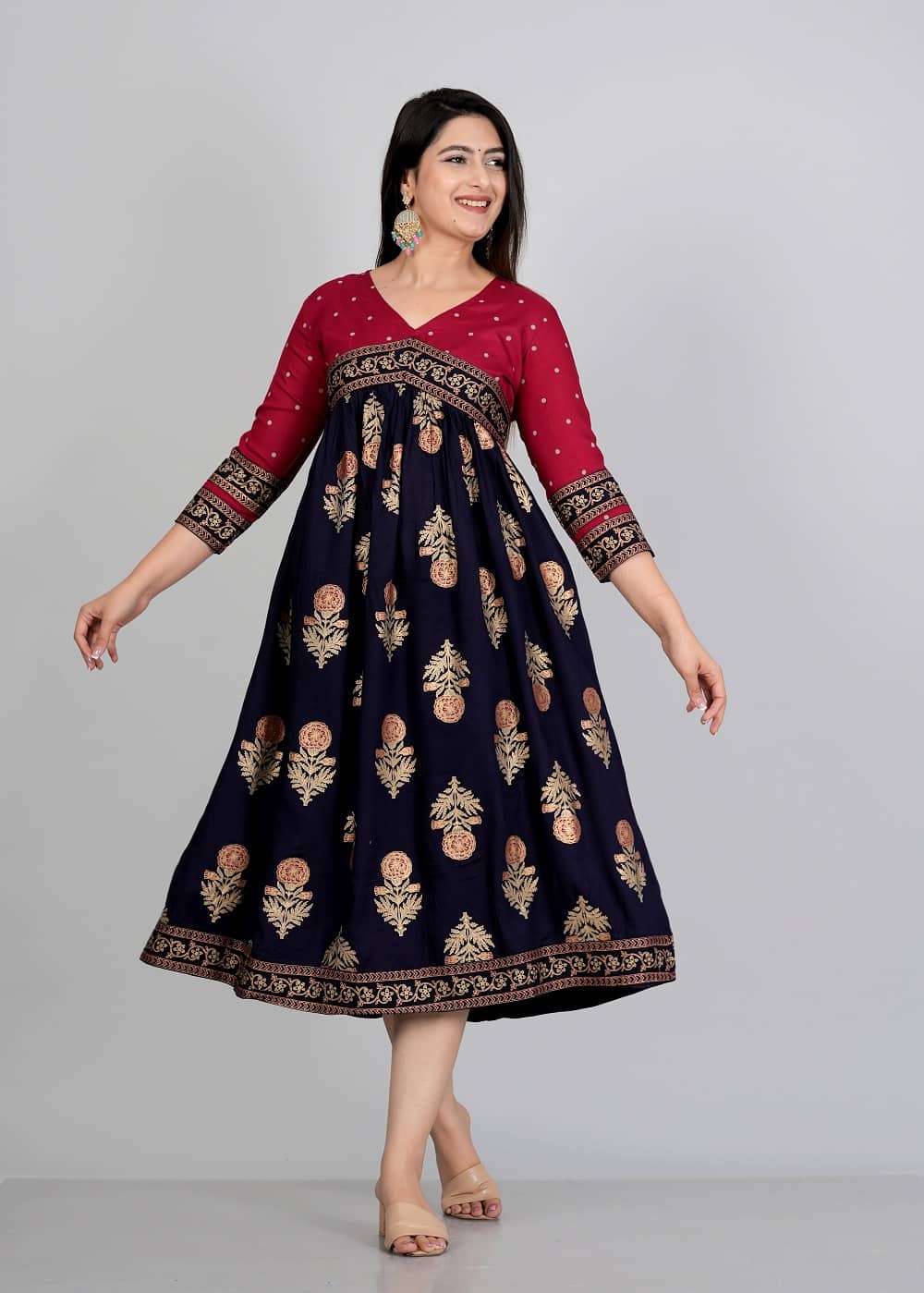 Gobya Rayon Printed Anarkali Women's Kurti - Multicoloured ( Pack of 1 ) - Kurtis, Tunics | Buy online on ZillyBuy