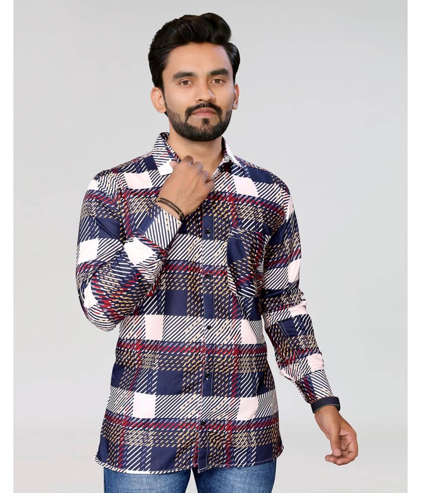 HARPITA 100% Cotton Regular Fit Checks Full Sleeves Men's Casual Shirt - Navy ( Pack of 1 )