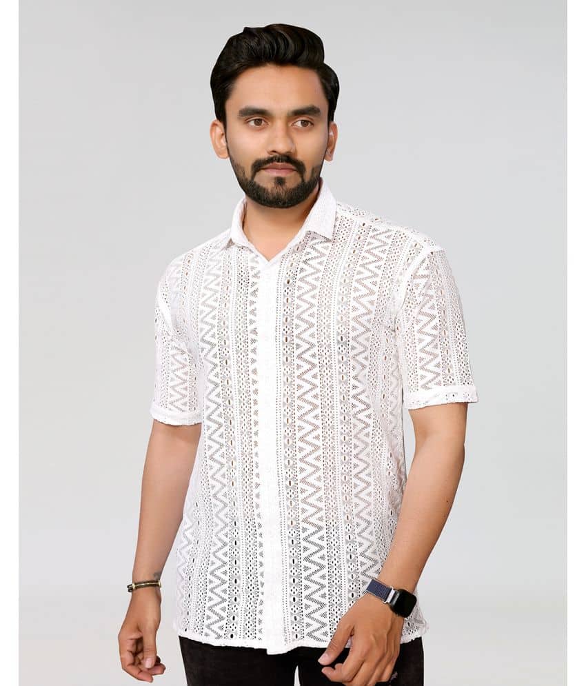 HARPITA Cotton Blend Regular Fit Self Design Half Sleeves Men's Casual Shirt - White ( Pack of 1 )